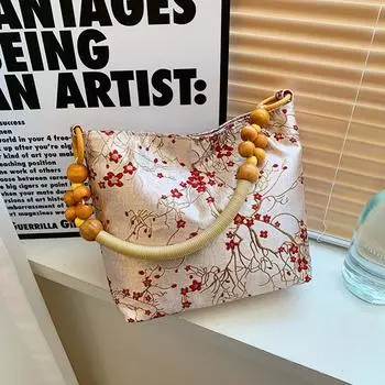 Новый китайский стиль, иностранный стиль, большая вместимость, сумка под мышкой, женская новая мода 2024 года с вышивкой, сумка-ведро через плечо красный