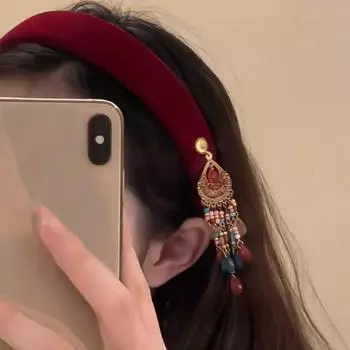 Новый китайский стиль кисточка колокольчик ободок для волос головной убор серебряный кулон заколка для волос для женщин розовый