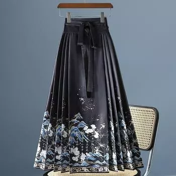 Новый китайский стиль национальный стиль женская весна, осень и зима 2024 новая повседневная одежда платье для верховой езды черный дизайн ретро юбка one size fits all чёрный