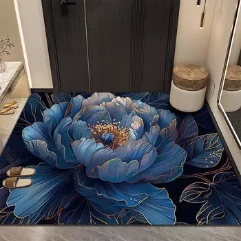 Новый китайский стиль пион входной тамбур дверь вход грязеотталкивающий скребущий грязь ковер половик кристальный бархат 40x60cm белый