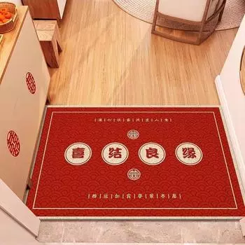 Новый китайский свадебный красный шелковый ковер с кольцами, входная дверь, коврик для пола, бытовой, легко моющийся коврик, ПВХ-коврик для ног 40 * 60cm [silk ring]