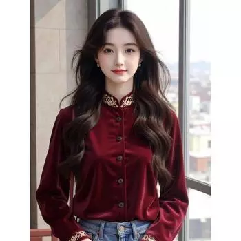 Новый китайский женский бархатный топ с воротником-стойкой в зимнем стиле в стиле ретро, стиль «хай-энд», с длинными рукавами M