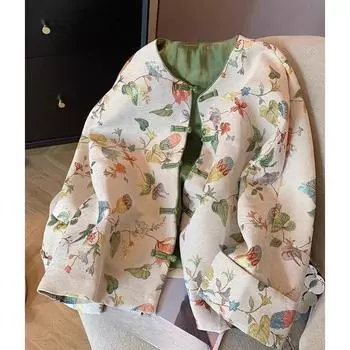 Новый китайский женский костюм Тан в китайском стиле, топы для взрослых, весенняя короткая жаккардовая куртка на пуговицах большого размера S