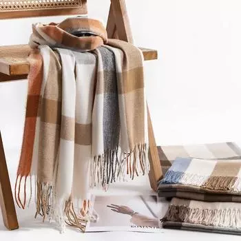 Новый клетчатый шарф, женский теплый шарф, модная шаль, осенне-зимний шарф из искусственного кашемира 180x70cm бежевый