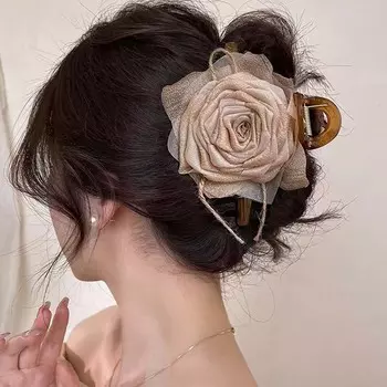 Новый кофейный цвет сушеная роза заколка-краб цветок заколка-краб женская затылок большая заколка-акула аксессуары для волос