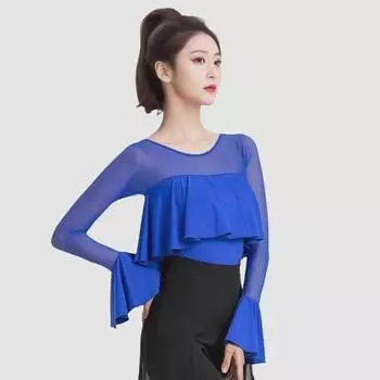 Новый комбинезон для латинских танцев с длинными рукавами и накладками на грудь - Modern Performance Top XL чёрный