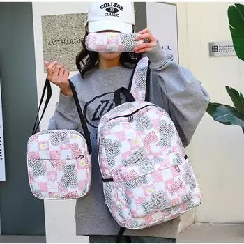 Новый комбинированный рюкзак из трех частей с принтом, корейская стильная холщовая школьная сумка с сумкой на плечо и пеналом для открытия школы чёрный
