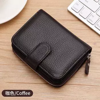 Новый компактный женский кошелек с блокировкой RFID, органайзер для нескольких карт, застежка-молния, съемный ремешок, натуральная кожа