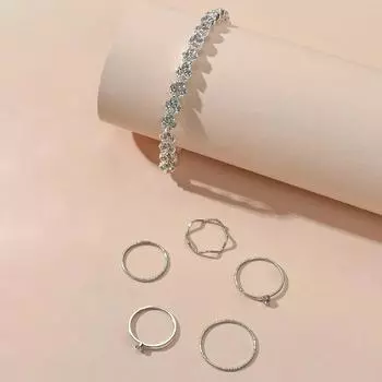 Новый комплект, браслет с хвостовым кольцом в корейской версии, кольцо с открытым указательным пальцем, браслет с парным кольцом для женщин серебряный