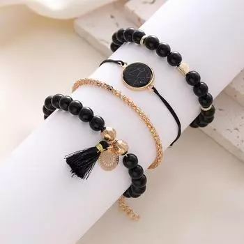 Новый комплект браслетов с бирюзовыми кисточками и дисками - Европейская и американская мода (4 шт) CK0038 розовый