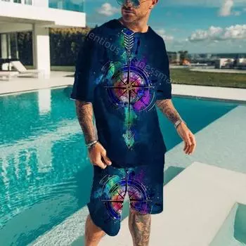Новый комплект футболок с принтом часов, мужской костюм, летние пляжные шорты, комплект брюк, удобная мужская одежда, спортивный костюм, мужские уличные спортивные костюмы