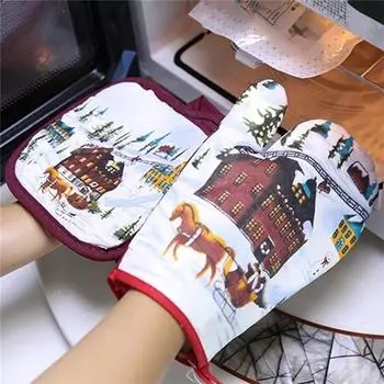 Новый комплект из 2 предметов, рождественские товары, рождественская микроволновая печь, теплоизоляционный коврик, рождественские перчатки, подушка