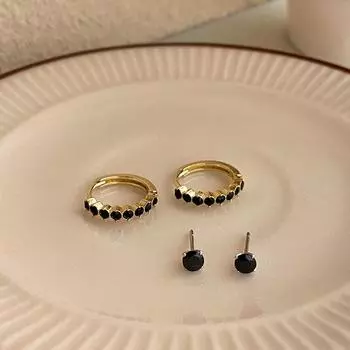 Новый комплект из 4 предметов, простые серьги с черным цирконом и геометрическим рисунком, женские украшения
