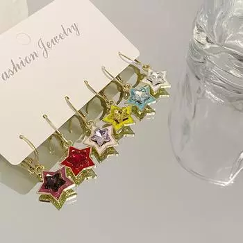 Новый комплект из 6 серег «Цветная звезда», 1 шт., стильный и минималистичный дизайн, универсальная маленькая застежка для ушей для женщин