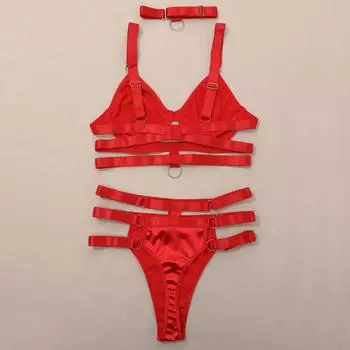 Новый комплект из двух частей с красным воротником и бретельками, сексуальное нижнее белье, комплект с бюстгальтером S