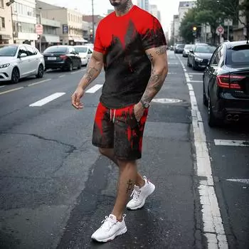 Новый комплект из футболки и шорт с короткими рукавами и 3D принтом, повседневная и молодежная качественная летняя уличная одежда для отдыха. L