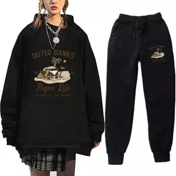 Новый комплект из толстовки и брюк с принтом в европейском и американском стиле из свободного флиса, плюша и утолщенного мужского и женского повседневного спортивного комплекта S