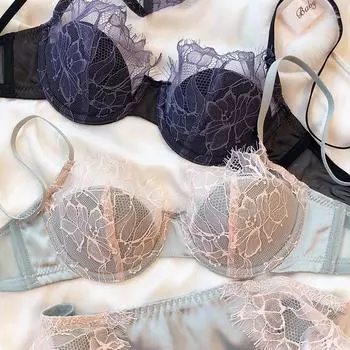 Новый комплект кружевного бюстгальтера с ресницами, сексуальное полое женское нижнее белье, французская тонкая чашка, бюстгальтер Push Up, регулируемый ремешок, зеленые комплекты нижнего белья 70A чёрный