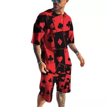 Новый комплект мужской одежды больших размеров в Европе и Америке, футболка с круглым вырезом и короткими рукавами с 3D-принтом, комплект пляжных шорт S