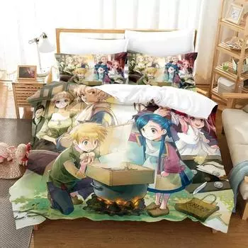 Новый комплект постельного белья Ascendance of a Bookworm, комплект из трех предметов с рисунком из мультфильма «Аниме», для взрослых и детей, для спальни, пододеяльник, наборы с 3D-принтом, для девочек, кавайные 135x200cm 2pcs
