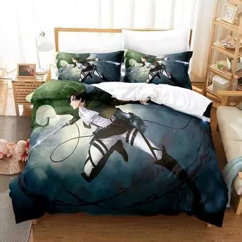 Новый комплект постельного белья Attack On Titan Single Twin Full Queen King Size Bed Set Adult Kids Bedroom Duvet cover Sets Anime Bed Sheet Set EU Twin 135x200cm