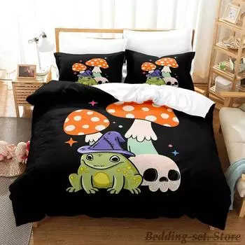 Новый комплект постельного белья Cottagecore Frog Mushroom Single Twin Full Queen King Size Bed Set Adult Kids Bedroom Duvetcover Sets Anime 70x133cm 2pcs