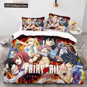 Новый комплект постельного белья Fairy Tail для мальчиков и девочек в японском стиле, подарок для спальни, односпальная кровать, двуспальная кровать, домашний текстиль, дропшиппинг EU single(135x200cm)