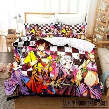Новый комплект постельного белья Game No Game No Life Sora and Shiro Single Twin Full Queen King Size Bed Set Adult Kids Bedroom Duvet Cover Sets 70x133cm 2pcs