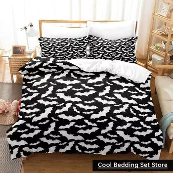 Новый комплект постельного белья «Хэллоуин летающий вампир» односпальная кровать с двумя кроватями размера «queen-size» для взрослых и детей, пододеяльник, наборы с изображением летучей мыши в стиле аниме EU single(135x200cm)