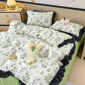 Новый комплект постельного белья из трех-четырех частей с выстиранным хлопковым краем и небольшим прозрачным чехлом 180x220 200x230 150x200cm 3pcs&set