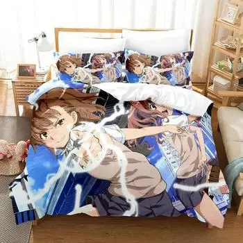 Новый комплект постельного белья Misaka Mikoto, односпальная кровать, двуспальная кровать размера «king-size», комплект постельного белья для взрослых и детей, комплект простыней с 3D-аниме 70x133cm 2pcs