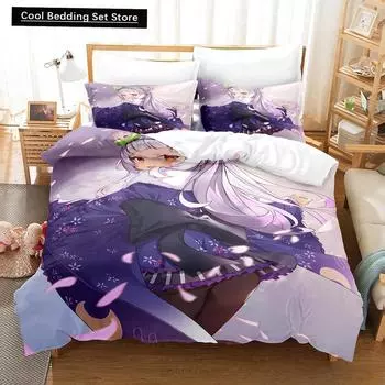 Новый комплект постельного белья Murasaki Shion Single Twin Full Queen King Size Bed Set Adult Kids Bedroom Duvet cover Sets Anime Kawaii Girl Bed EU single(135x200cm)