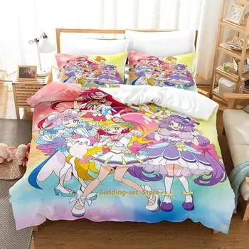 Новый комплект постельного белья Pretty Cure Single Twin Full Queen King Size Bed Set Adult Kid Bedroom Duvetcover Sets Anime Parure de lit Bed 70x133cm 2pcs
