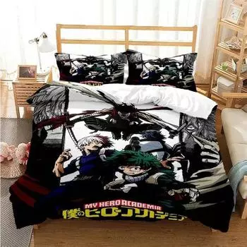 Новый комплект постельного белья с принтом аниме «Моя геройская академия» Пододеяльники Наволочки Одеяло Комплекты постельного белья Постельное белье Домашний текстиль 155x215cm 3pcs