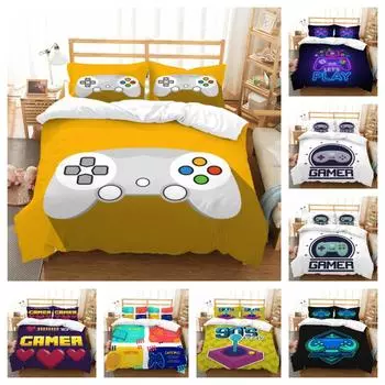 Новый комплект постельного белья с принтом геймпада, комплект пододеяльников с 3D принтом, домашнее постельное белье, покрывала, мягкая наволочка из микрофибры Single 135x200cm