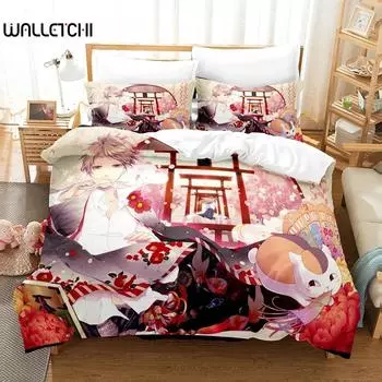 Новый комплект постельного белья с рисунком из аниме «Книга друзей Нацумэ» в стиле 3D, наволочки из полиэстера, пододеяльник, домашний декор, подарок, двуспальная кровать, двуспальная кровать, двуспальная кровать 70x133cm 2pcs