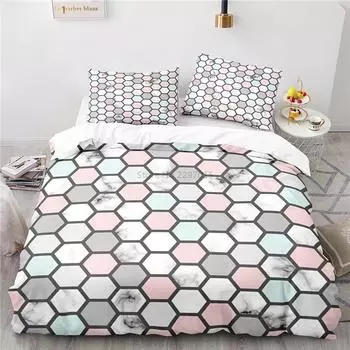 Новый комплект постельного белья с геометрическим узором в виде шестиугольника, 3D-набор пододеяльников, наволочек, двуспальных, двуспальных, для взрослых и детей, декор спальни 135x200cm