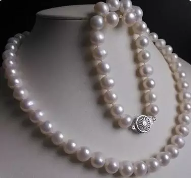 Новый комплект серег-браслетов и ожерелья из белого культивированного жемчуга диаметром 10-11 мм