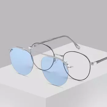 Новый комплект солнцезащитных очков в круглой оправе для мужчин и женщин, два в одном, поляризованные солнцезащитные очки, магнитная оправа для очков для близорукости 7007 синий