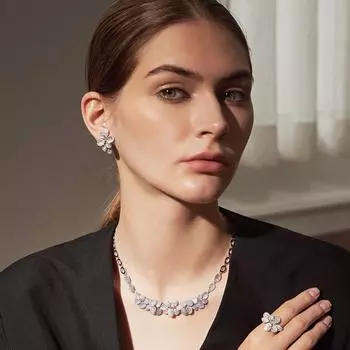 Новый комплект свадебного ожерелья из циркония, легкая цепочка, роскошное европейское и американское цветочное ожерелье, свадебные украшения as the picture