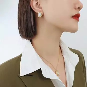 Новый комплект ювелирных изделий с подвеской из опала, французский стиль ретро темперамент, высококачественное ожерелье, серьги, комплект из двух предметов