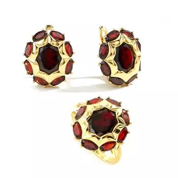 Новый комплект ювелирных изделий, серьги, кольцо, натуральный красный гранат, драгоценный камень, серебро 925 пробы, изысканные украшения для женщин, жены, мамы, хороший подарок для свадебной вечеринки us ring size 7# красный