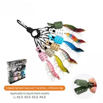 Новый комплект защитных приспособлений для ловли кальмаров, 6 шт., крючки Webfoot Octopus Egi, чехол для приманки в виде зонтика для каракатицы с карабином для рыболовных снастей