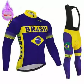 Новый комплект зимней термобелья для велоспорта из флиса для сборной Бразилии, гоночный велосипедный костюм, одежда для горного велосипеда Ropa Maillot Ciclismo Hombre XXS
