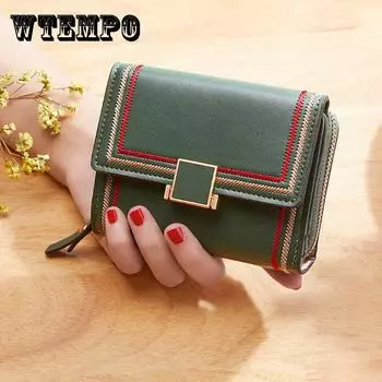 Новый короткий женский кошелек с вышивкой и несколькими отделениями для карточек на молнии, женский кошелек красный