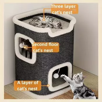 Новый кошачий домик Deluxe Square Cat Condo с когтеточками, нейлоновый кошачий домик, кровать с когтеточкой, игрушка для игр с кошками, убежище