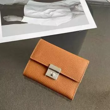 Новый кошелек из натуральной кожи с верхним слоем из коровьей кожи с рисунком личи, короткий кошелек с тремя отделениями, квадратная пряжка, сумка для тофу, Cross Collision 12x9.5x2CM розовый