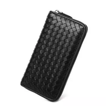 Новый кошелек со стильным женским кошельком из овчины с головным убором + большой вместимостью + плетеный стильный кошелек для нескольких карт 29CMx2.5CMx10CM светло-серый