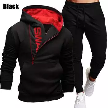 Новый костюм из толстовки с диагональным воротником и спортивных штанов, мужская модная повседневная спортивная одежда M серый