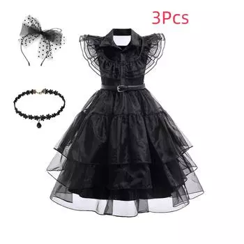 Новый костюм на Хэллоуин для детей, костюм среды, платье Аддамс, косплей для девочек, вечерние, карнавальные, Пасхальные 120(5T) чёрный